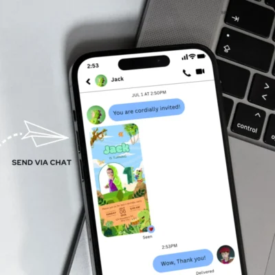 Digital Birthday Invite 1Yo Cute Dinosaur Theme v1.3