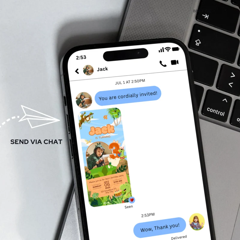 Digital Birthday Invite 3Yo Cute Dinosaur Theme v1.3