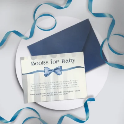 Baby Shower Books for Baby Card Blue Bow Theme v1.0