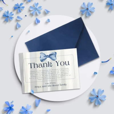 Baby Shower Thank You Card Blue Bow Theme v1.0