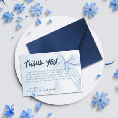 Baby Shower Thank You Card Blue Bow Theme v2.0