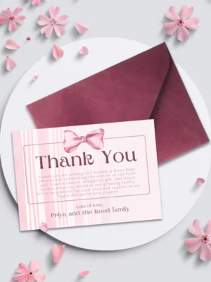 Baby Shower Thank You Card Pink Bow Theme v1.0