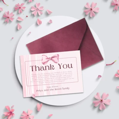 Baby Shower Thank You Card Pink Bow Theme v1.0