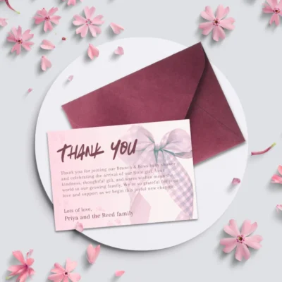 Baby Shower Thank You Card Pink Bow Theme v2.0