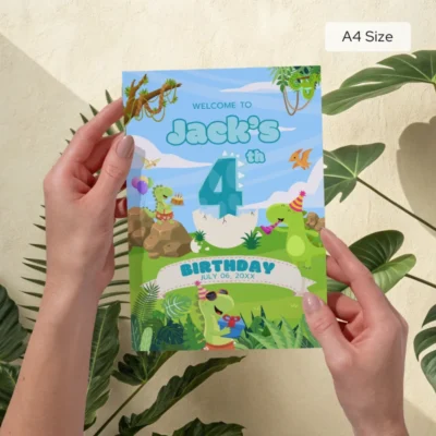 Birthday Welcome Sign 4Yo Cute Dinosaur Theme v1.0