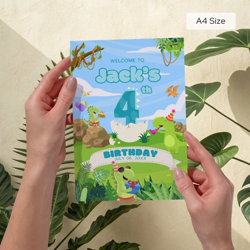 Birthday Welcome Sign 4Yo Cute Dinosaur Theme v1.0