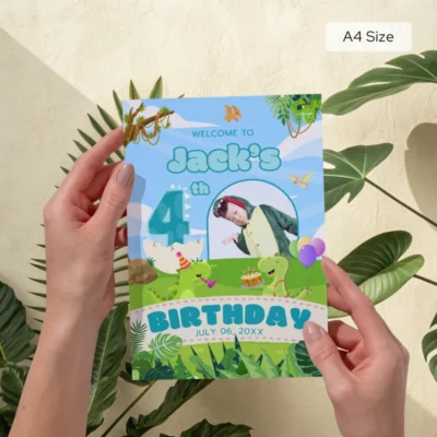 Birthday Welcome Sign 4Yo Cute Dinosaur Theme v1.1