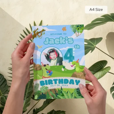 Birthday Welcome Sign 4Yo Cute Dinosaur Theme v1.2