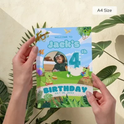 Birthday Welcome Sign 4Yo Cute Dinosaur Theme v1.3