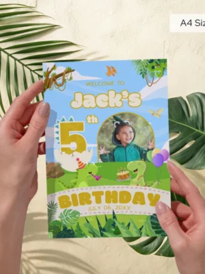 Birthday Welcome Sign 5Yo Cute Dinosaur Theme v1.1