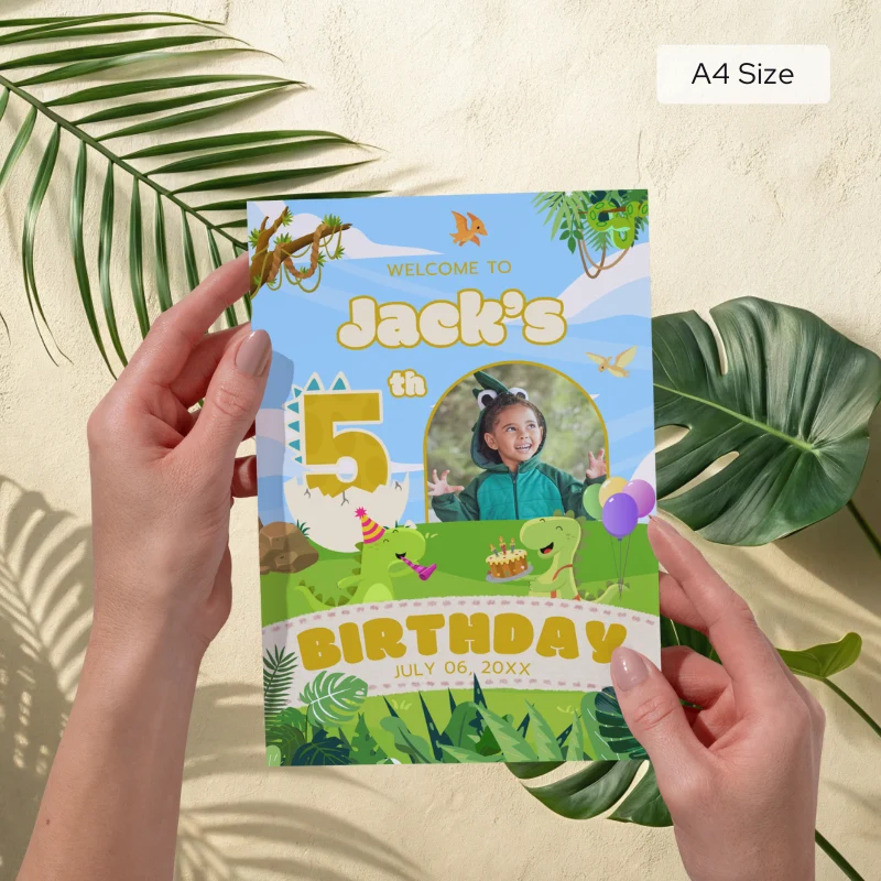 Birthday Welcome Sign 5Yo Cute Dinosaur Theme v1.1