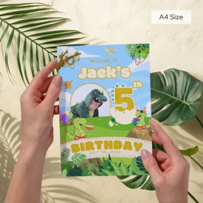 Birthday Welcome Sign 5Yo Cute Dinosaur Theme v1.2
