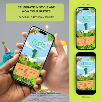 Digital Birthday Invite 1Yo Cute Dinosaur Theme v1.0