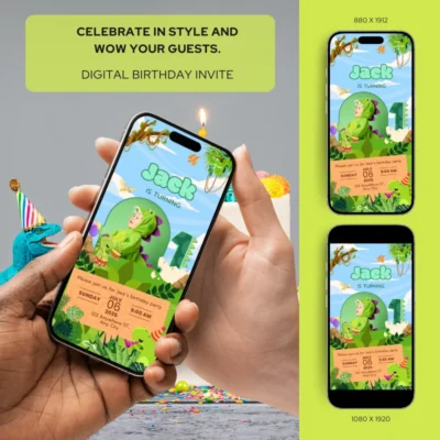 Digital Birthday Invite 1Yo Cute Dinosaur Theme v1.1