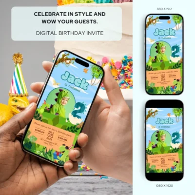 Digital Birthday Invite 2Yo Cute Dinosaur Theme v1.2