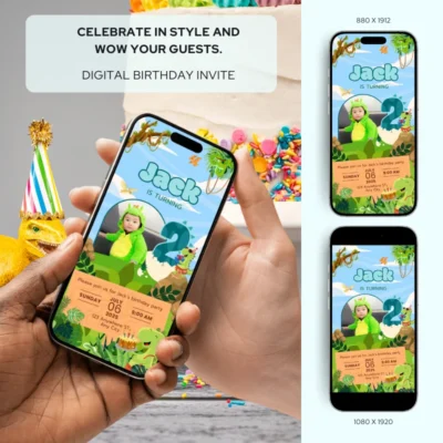 Digital Birthday Invite 2Yo Cute Dinosaur Theme v1.3