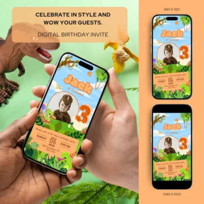 Digital Birthday Invite 3Yo Cute Dinosaur Theme v1.1