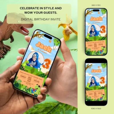 Digital Birthday Invite 3Yo Cute Dinosaur Theme v1.2