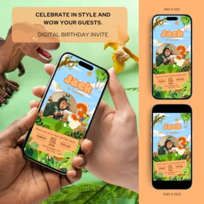 Digital Birthday Invite 3Yo Cute Dinosaur Theme v1.3