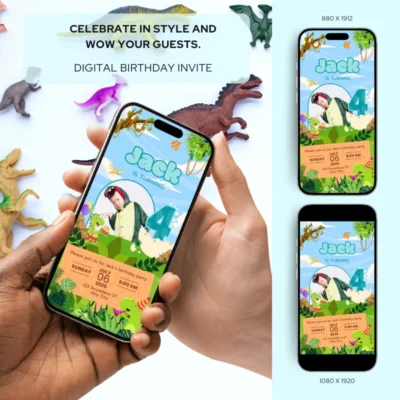 Digital Birthday Invite 4Yo Cute Dinosaur Theme v1.1