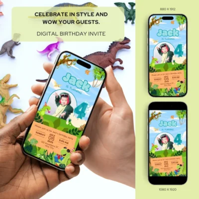 Digital Birthday Invite 4Yo Cute Dinosaur Theme v1.2