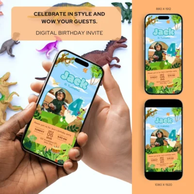 Digital Birthday Invite 4Yo Cute Dinosaur Theme v1.3