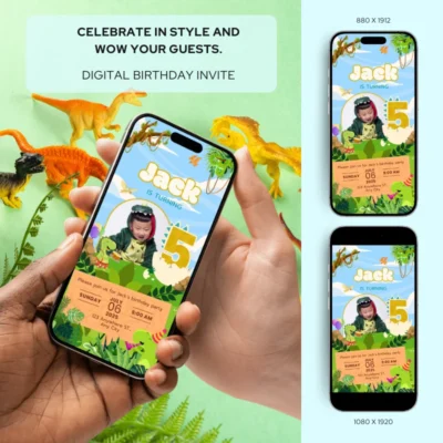 Digital Birthday Invite 5Yo Cute Dinosaur Theme v1.1