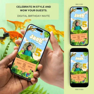 Digital Birthday Invite 5Yo Cute Dinosaur Theme v1.2