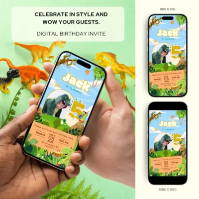 Digital Birthday Invite 5Yo Cute Dinosaur Theme v1.3