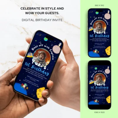 Digital Birthday Invite Animal Astronaut Theme v1.0