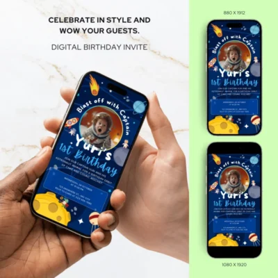 Digital Birthday Invite Animal Astronaut Theme v1.1