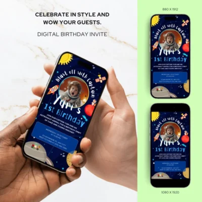 Digital Birthday Invite Animal Astronaut Theme v1.2