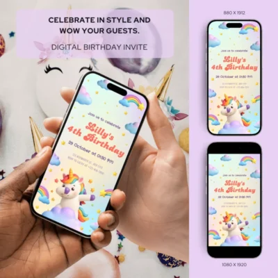 Digital Birthday Invite Unicorn Theme v1.0