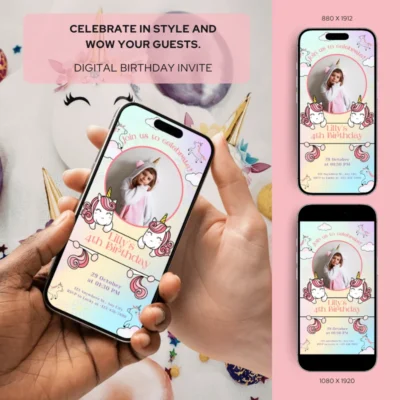 Digital Birthday Invite Unicorn Theme v2.0