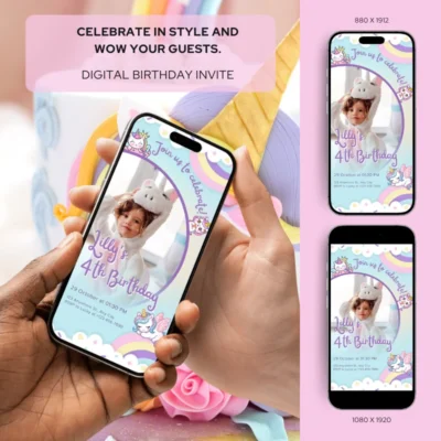 Digital Birthday Invite Unicorn Theme v3.0