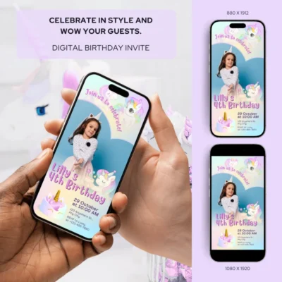 Digital Birthday Invite Unicorn Theme v4.0