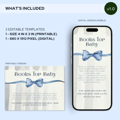 Baby Shower Books for Baby Card Blue Bow Theme v1.0