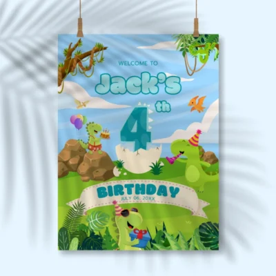 Birthday Welcome Sign 4Yo Cute Dinosaur Theme v1.0