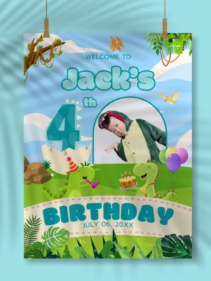 Birthday Welcome Sign 4Yo Cute Dinosaur Theme v1.1