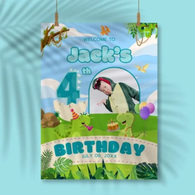 Birthday Welcome Sign 4Yo Cute Dinosaur Theme v1.1