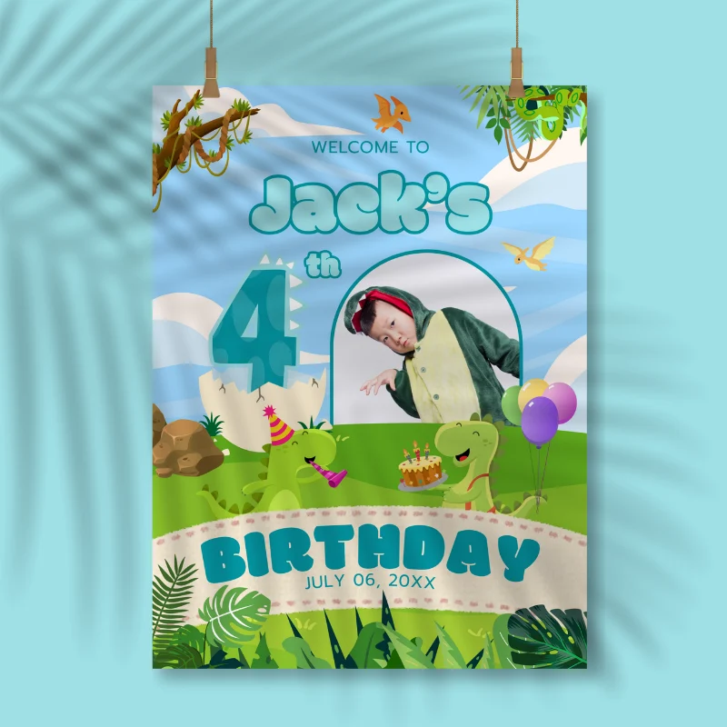 Birthday Welcome Sign 4Yo Cute Dinosaur Theme v1.1