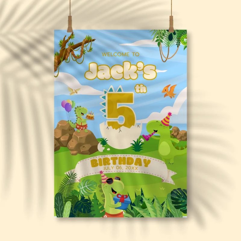Birthday Welcome Sign 5Yo Cute Dinosaur Theme v1.0