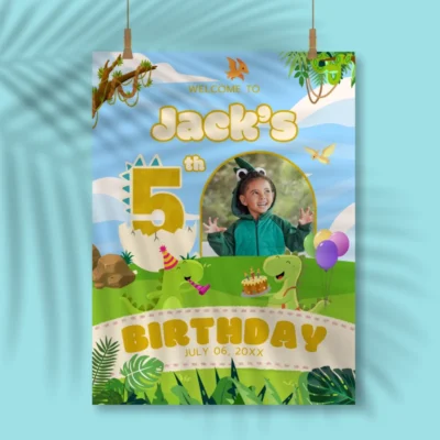 Birthday Welcome Sign 5Yo Cute Dinosaur Theme v1.1