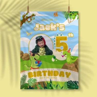 Birthday Welcome Sign 5Yo Cute Dinosaur Theme v1.2