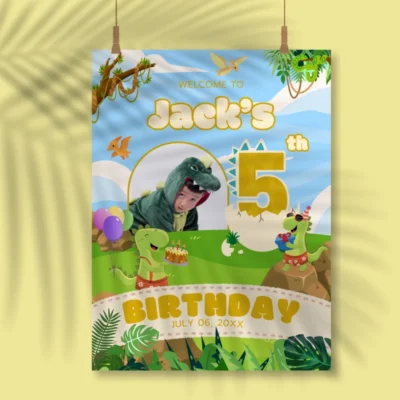 Birthday Welcome Sign 5Yo Cute Dinosaur Theme v1.2