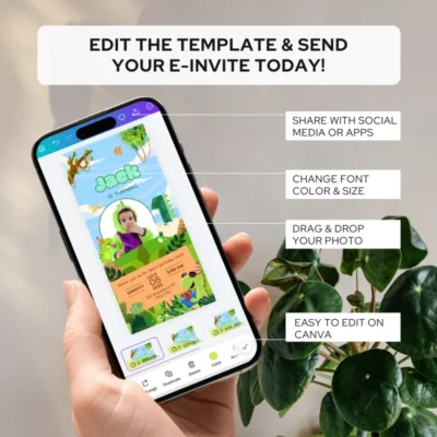 Digital Birthday Invite 1Yo Cute Dinosaur Theme v1.2