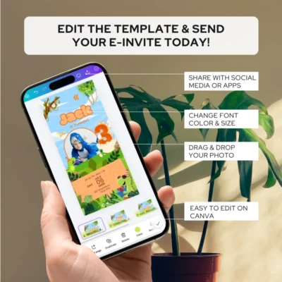 Digital Birthday Invite 3Yo Cute Dinosaur Theme v1.2