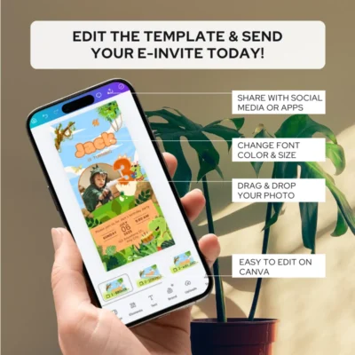 Digital Birthday Invite 3Yo Cute Dinosaur Theme v1.3