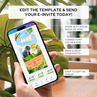 Digital Birthday Invite 5Yo Cute Dinosaur Theme v1.3