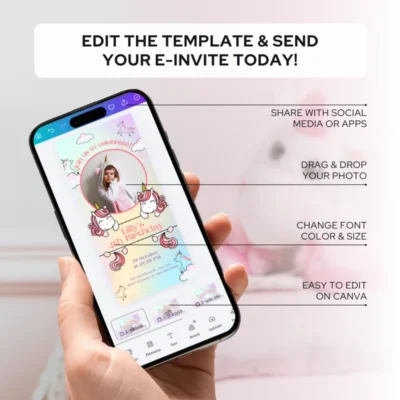 Digital Birthday Invite Unicorn Theme v2.0